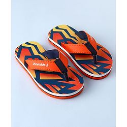 Pine Kids Slip On Flip Flops with Abstract Print - Orange
