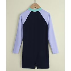 Pine Kids Raglan Full Sleeves Text Printed Legged Swimsuit - Navy Blue