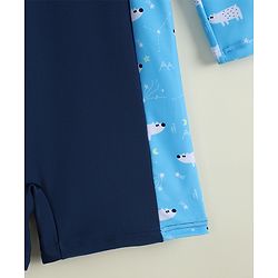 Pine Kids Raglan Full Sleeves Animal Printed Legged Swimsuit - Navy Blue