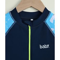 Pine Kids Raglan Full Sleeves Animal Printed Legged Swimsuit - Navy Blue