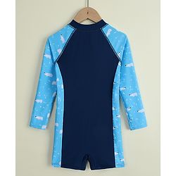Pine Kids Raglan Full Sleeves Animal Printed Legged Swimsuit - Navy Blue