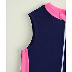 Pine Kids Sleeveless Solid Frock Swimsuit - Navy Blue