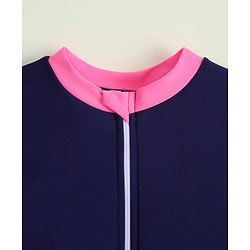 Pine Kids Sleeveless Solid Frock Swimsuit - Navy Blue