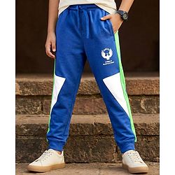 Pine Kids Knit Full Length  Cut & Sew Lounge Pant with Text Print - Navy Blue