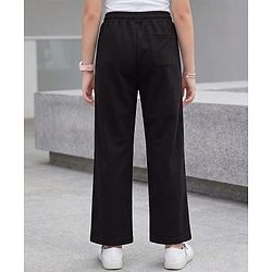Pine Kids Knit Full Length Solid Colour Track Pant with Tape Detailing - Black