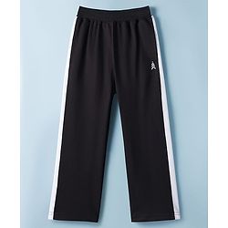 Pine Kids Knit Full Length Solid Colour Track Pant with Tape Detailing - Black
