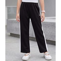 Pine Kids Knit Full Length Solid Colour Track Pant with Tape Detailing - Black