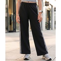 Pine Kids Knit Full Length Track Pant with Striped Design - Black