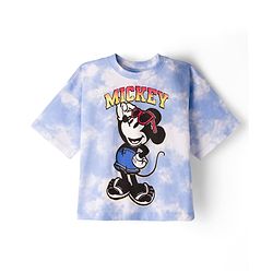 Pine Kids Disney Single Jersey Knit Drop Shoulder Half Sleeves  Tie & Dye T-Shirt & Shorts Set with Mickey Mouse Graphic - Blue