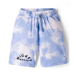 Pine Kids Disney Single Jersey Knit Drop Shoulder Half Sleeves  Tie & Dye T-Shirt & Shorts Set with Mickey Mouse Graphic - Blue
