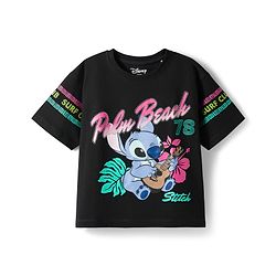 PINE KIDS DISNEY 100% Cotton Knit Half Sleeves T-Shirt & Pant Set With Stitch Graphics - Black