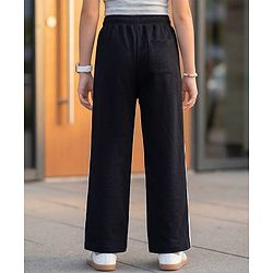 Pine Kids Knit Full Length Solid Track Pant with Tape & Button Detailing- Black
