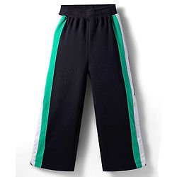 Pine Kids Knit Full Length Solid Track Pant with Tape & Button Detailing- Black