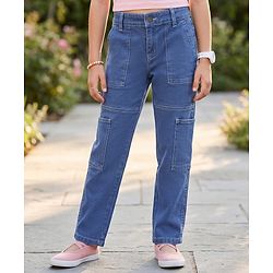 Pine Kids Woven Full Length Solid Denim Jeans - Light Blue