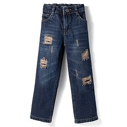 Pine Kids Woven Full Length Distressed Denim Jeans - Dark Blue