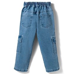 Pine Kids Denim Woven Full Length Solid Jeans With Cargo Pockets - Blue