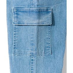 Pine Kids Denim Woven Full Length Solid Jeans With Cargo Pockets - Blue