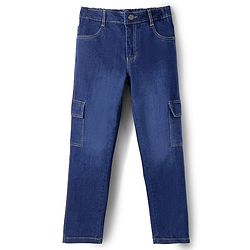 Pine Kids Denim Woven Full Length Washed Jeans With Cargo Pockets - Blue