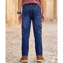Pine Kids Denim Woven Full Length Washed Jeans With Cargo Pockets - Blue