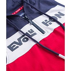 Pine Kids Cotton Knit Sleeveless Cut & Sew Hooded T-Shirt with Text Print - Red, Navy & White