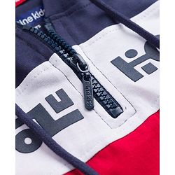 Pine Kids Cotton Knit Sleeveless Cut & Sew Hooded T-Shirt with Text Print - Red, Navy & White