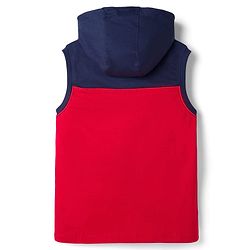 Pine Kids Cotton Knit Sleeveless Cut & Sew Hooded T-Shirt with Text Print - Red, Navy & White