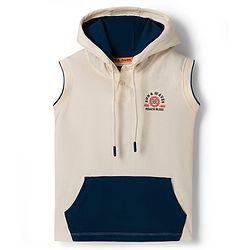 Pine Kids Cotton Knit Sleeveless Hooded T-Shirt Beach Theme Print - Multicolor