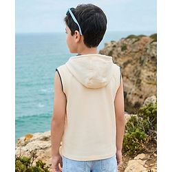 Pine Kids Cotton Knit Sleeveless Hooded T-Shirt Beach Theme Print - Multicolor