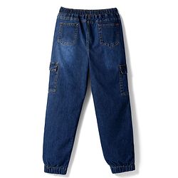 Pine Kids Cotton Elastane Woven Full Length Solid Denim Jeans With Cargo Pockets - Navy Blue