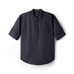 Pine Kids Cotton Woven Full Sleeves Solid Colour Kurta Style Shirt - Black