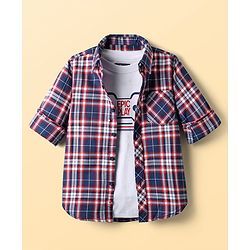 Pine Kids Cotton Woven Full Sleeves Checks Shirt With Printed Inner Tee - Multicolor