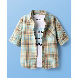 Pine Kids Cotton Woven Full Sleeves Checks Shirt With Printed Inner Tee - Multicolor