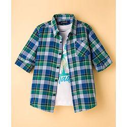 Pine Kids Cotton Woven Full Sleeves Checks Shirt With Printed Inner Tee - Multicolor