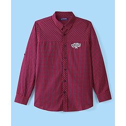 Pine Kids 100% Cotton Woven Full Sleeves Checks Shirt & Tank T-Shirt With Racing Car Print - Red