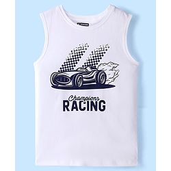 Pine Kids 100% Cotton Woven Full Sleeves Checks Shirt & Tank T-Shirt With Racing Car Print - Red