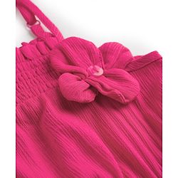 Pine Kids Viscose Cotton Woven Sleeveless Solid Colour Jumpsuit with Floral Applique - Fuschia