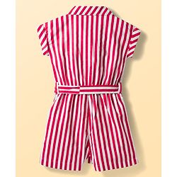 Pine Kids Poplin Woven Sleeveless Striped Jumpsuit - Red