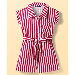 Pine Kids Poplin Woven Sleeveless Striped Jumpsuit - Red