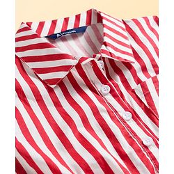 Pine Kids Poplin Woven Sleeveless Striped Jumpsuit - Red
