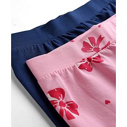 Pine Kids Cotton Lycra Knit Full Length Floral Printed Leggings With Stretch Pack Of 2 - Navy Blue & Pink
