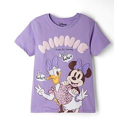 Pine Kids Disney 100% Cotton Knit Half Sleeves T-Shirt With Minnie & Daisy Graphic & Puff Print Detailing - Lavender