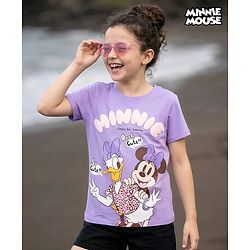 Pine Kids Disney 100% Cotton Knit Half Sleeves T-Shirt With Minnie & Daisy Graphic & Puff Print Detailing - Lavender