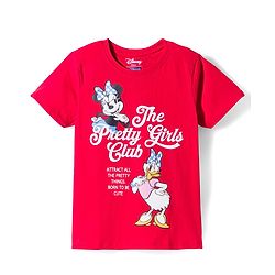 Pine Kids Disney 100% Cotton Knit Half Sleeves T-Shirt With Front & Back Minnie & Daisy Graphic - Red