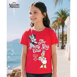 Pine Kids Disney 100% Cotton Knit Half Sleeves T-Shirt With Front & Back Minnie & Daisy Graphic - Red
