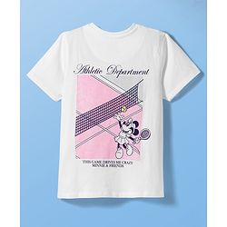 Pine Kids Disney Single Jersey Knit Half Sleeves T-Shirt With Front & Back Minnie Mouse Graphics - White