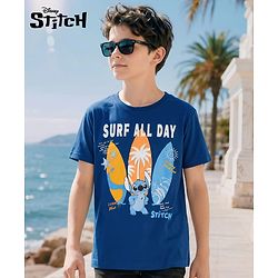 Pine Kids Disney Single Jersey Knit Half Sleeves T-Shirt with Stitch Graphic - Navy Blue