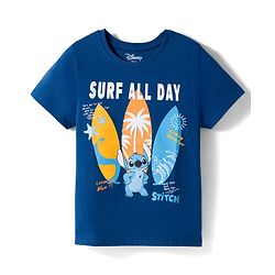 Pine Kids Disney Single Jersey Knit Half Sleeves T-Shirt with Stitch Graphic - Navy Blue