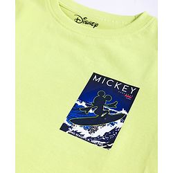 Pine Kids Disney 100% Cotton Knit Half Sleeves T-Shirt With Front & Back Mickey Mouse Graphic - Lime Green