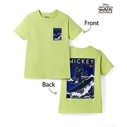 Pine Kids Disney 100% Cotton Knit Half Sleeves T-Shirt With Front & Back Mickey Mouse Graphic - Lime Green