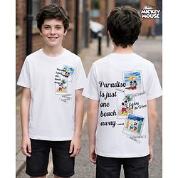 Pine Kids Disney 100% Cotton Half Sleeves T-Shirt With Front & Back Mickey & Friends Graphic - White